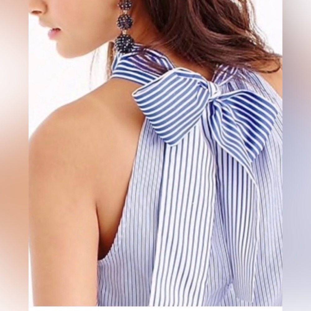J Crew Women’s Size 6 Blue and White Striped Silk Halter Blouse - Picture 2 of 12